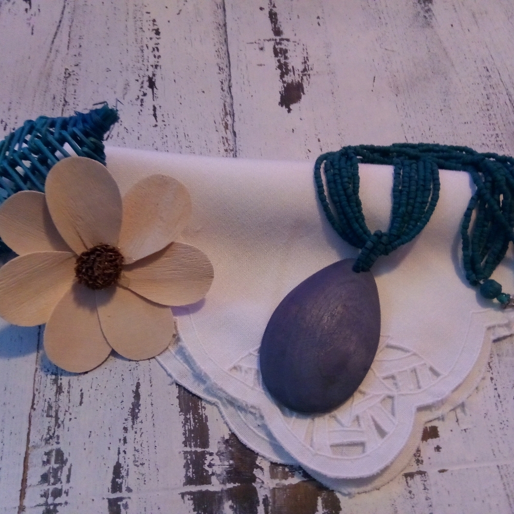 Aqua blue Wooden necklace/wooden pendent